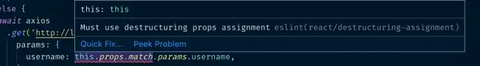 ESLint destructuring props error message in VS Code